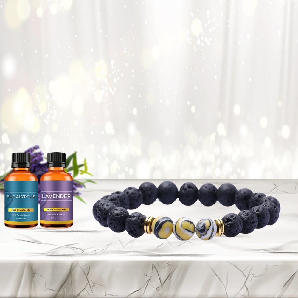 High Energy Lava Stone Diffuser Bracelet With Two Essential Oils (Yellow)